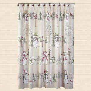 NWOT Forest Cardinal Christmas Snowman Shower Curtain with Hooks